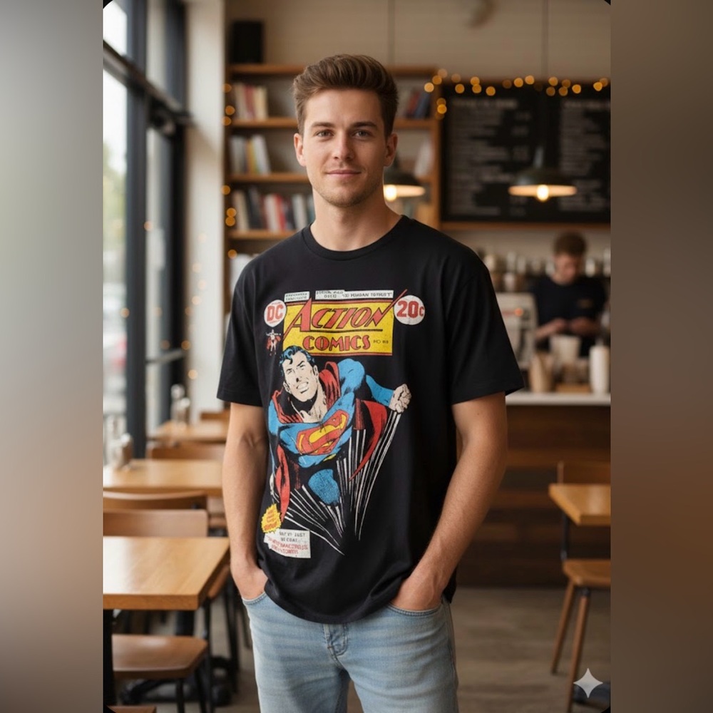 Old Navy Black Action Comics Graphic Tee